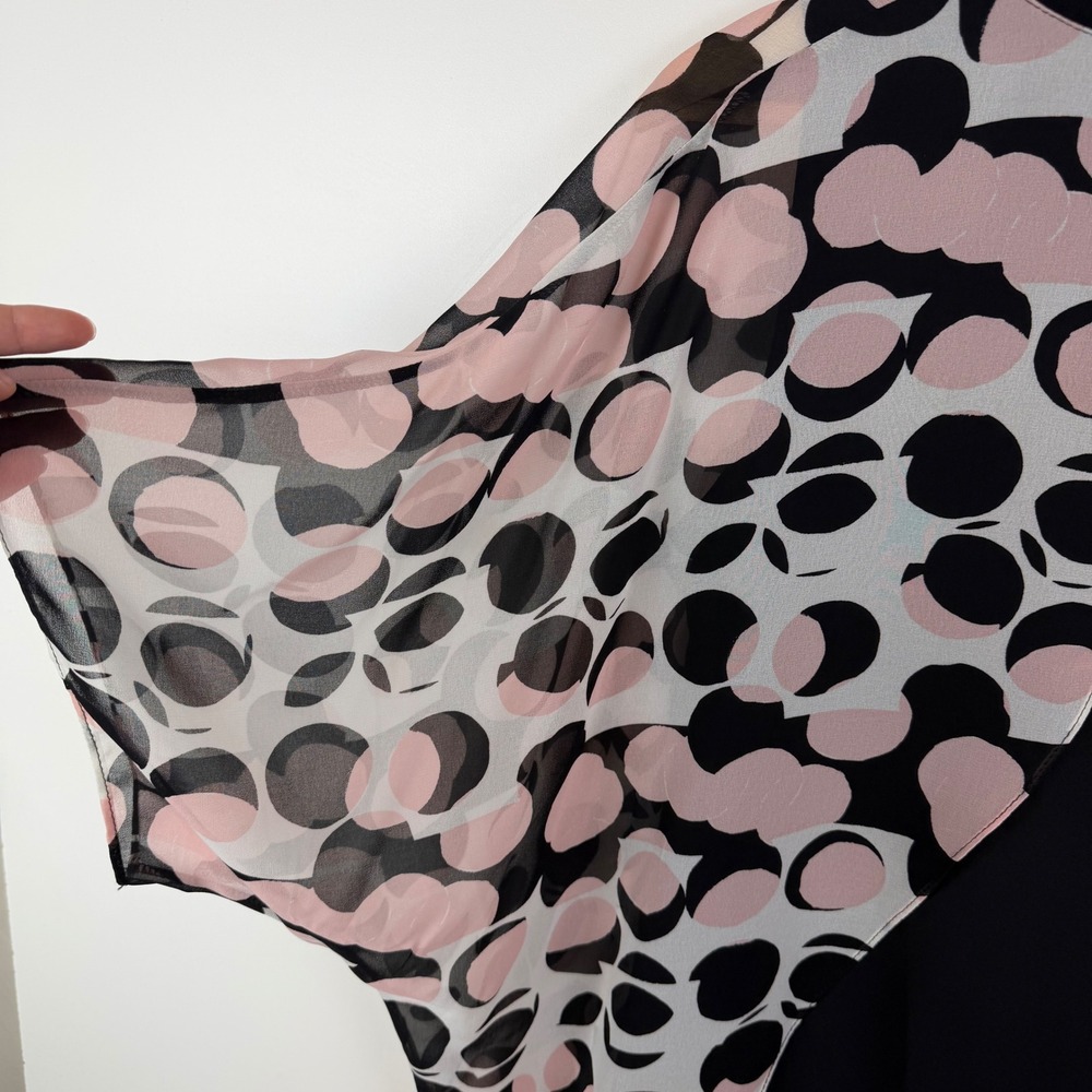 Joseph Ribkoff Polka Dot Sheer Overlay Blouse Size 4‎ Retro Lightweight Lined - Picture 4 of 10